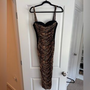 Fashion Nova Brown & Black Snake-Print Bodycon Midi Dress